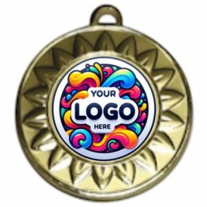 GOLD FLOWER MEDAL 40MM WITH 25MM RECESS INCLUDES A 10MM RIBBON