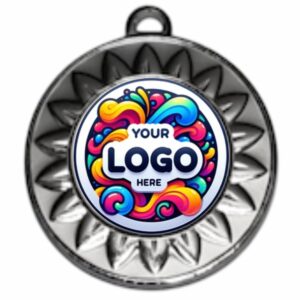 SILVER FLOWER MEDAL 40MM WITH 25MM RECESS INCLUDES A 10MM RIBBON