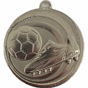 SILVER SOCCER MEDAL 50MM INCLUDES A 10MM RIBBON