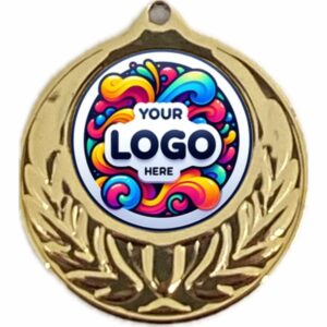 GOLD WREATH MEDAL 40MM WITH 25MM RECESS INCLUDES A 10MM RIBBON