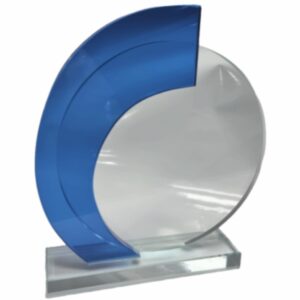 BLUE ROUND GLASS TROPHY 240MM