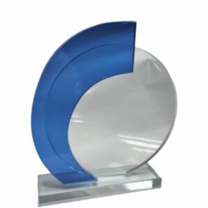 BLUE ROUND GLASS TROPHY 210MM