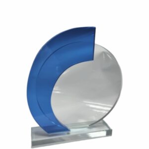 BLUE ROUND GLASS TROPHY 175MM